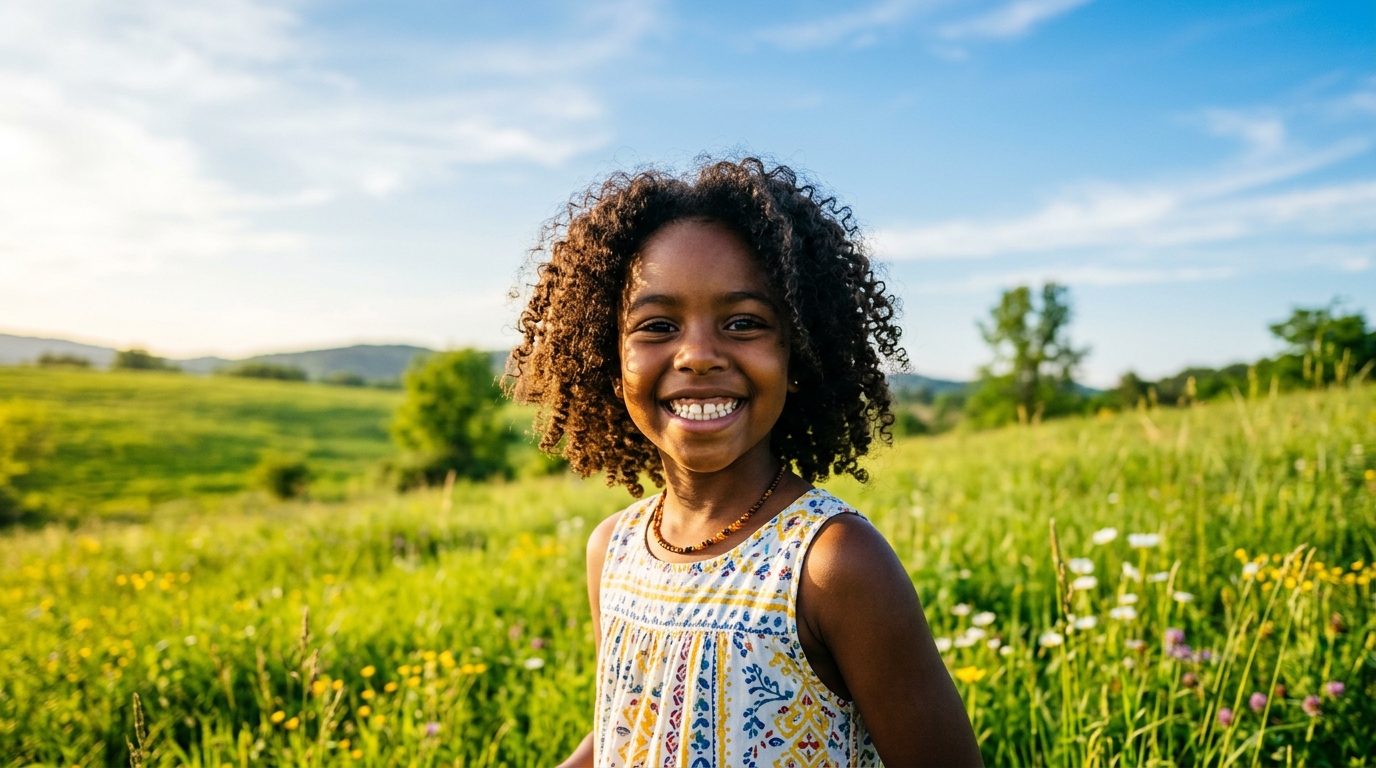 Smiling child in field